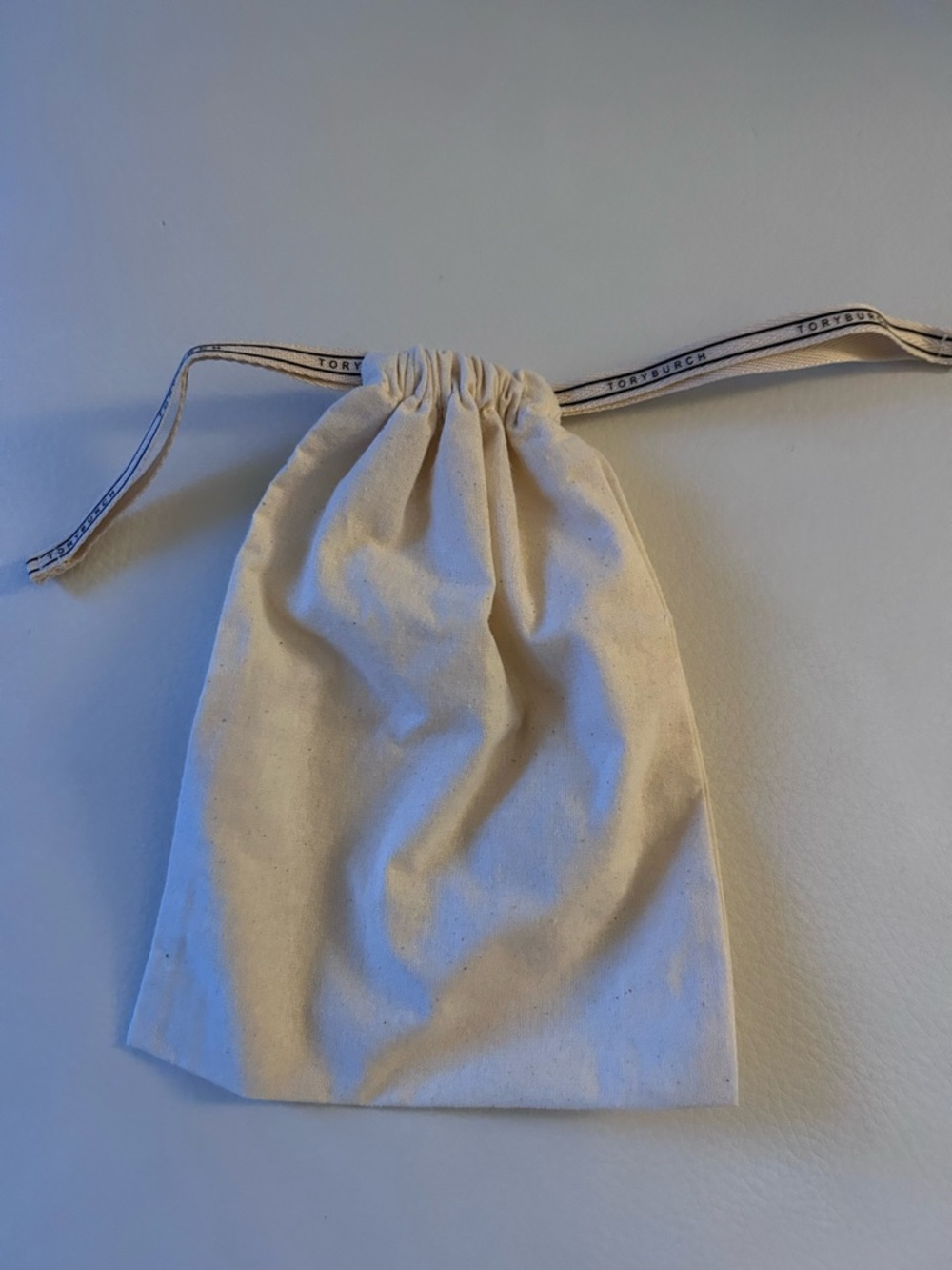 Tory Burch Natural Cotton Drawstring Pouch with Branded Ribbon